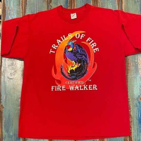 Vintage T Shirt XL Fire Walker Trails Of Fire Jerzees Made In USA Red - Picture 6 of 7